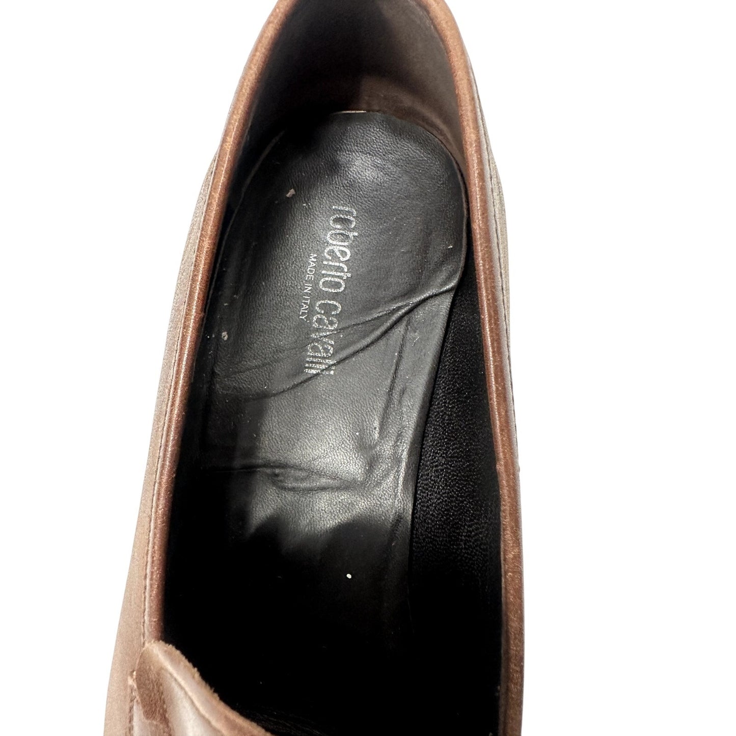 Roberto Cavalli Leather Logo Accent Slip On Loafers Flats