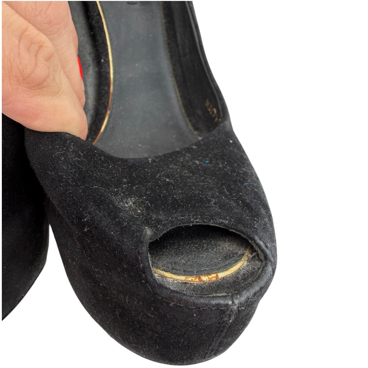 Louis Vuitton Suede Oh Really Heel Lock Peep Toe Pumps Black Women's Size 37