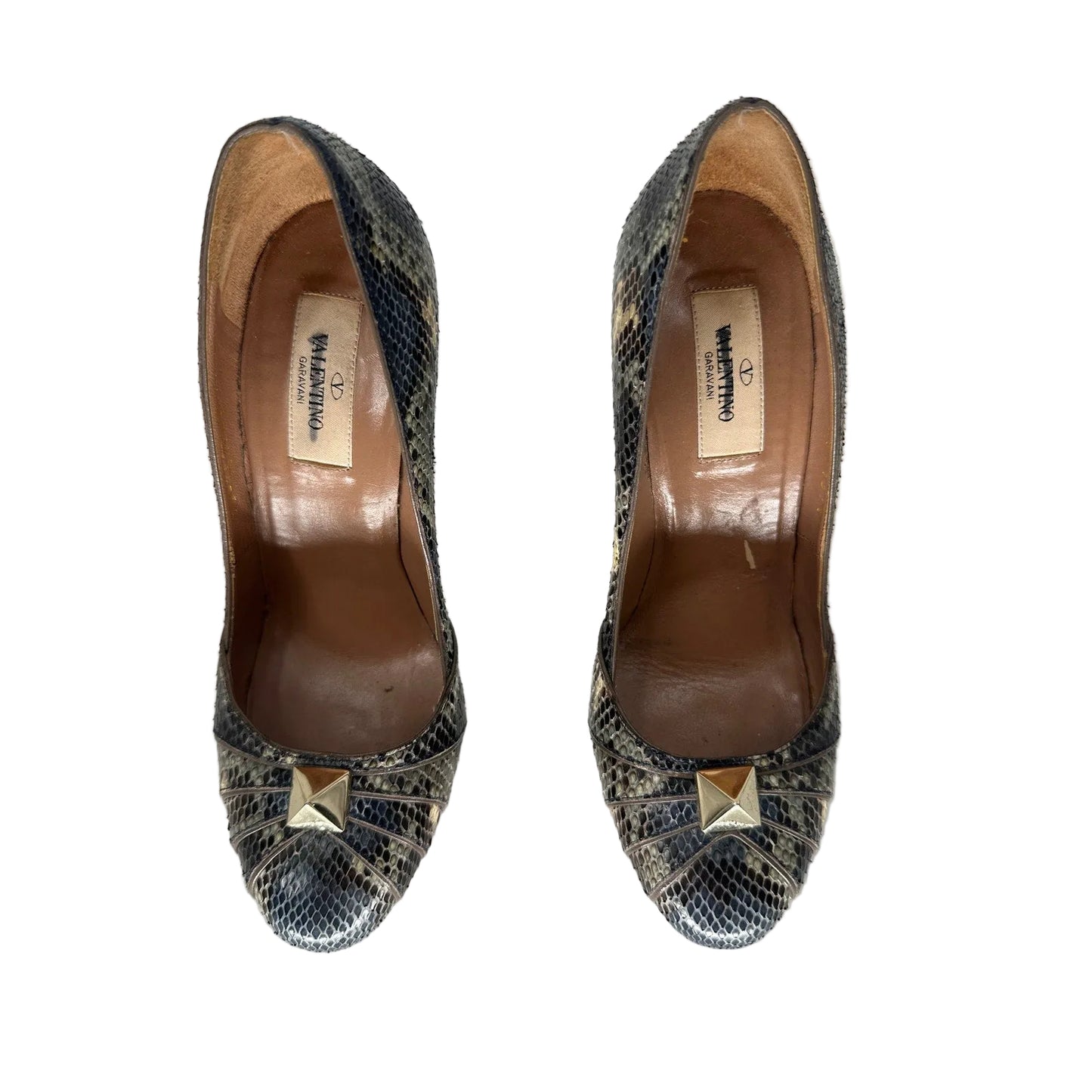 Valentino Garavani Leather Python Print Rockstud Platform Pumps