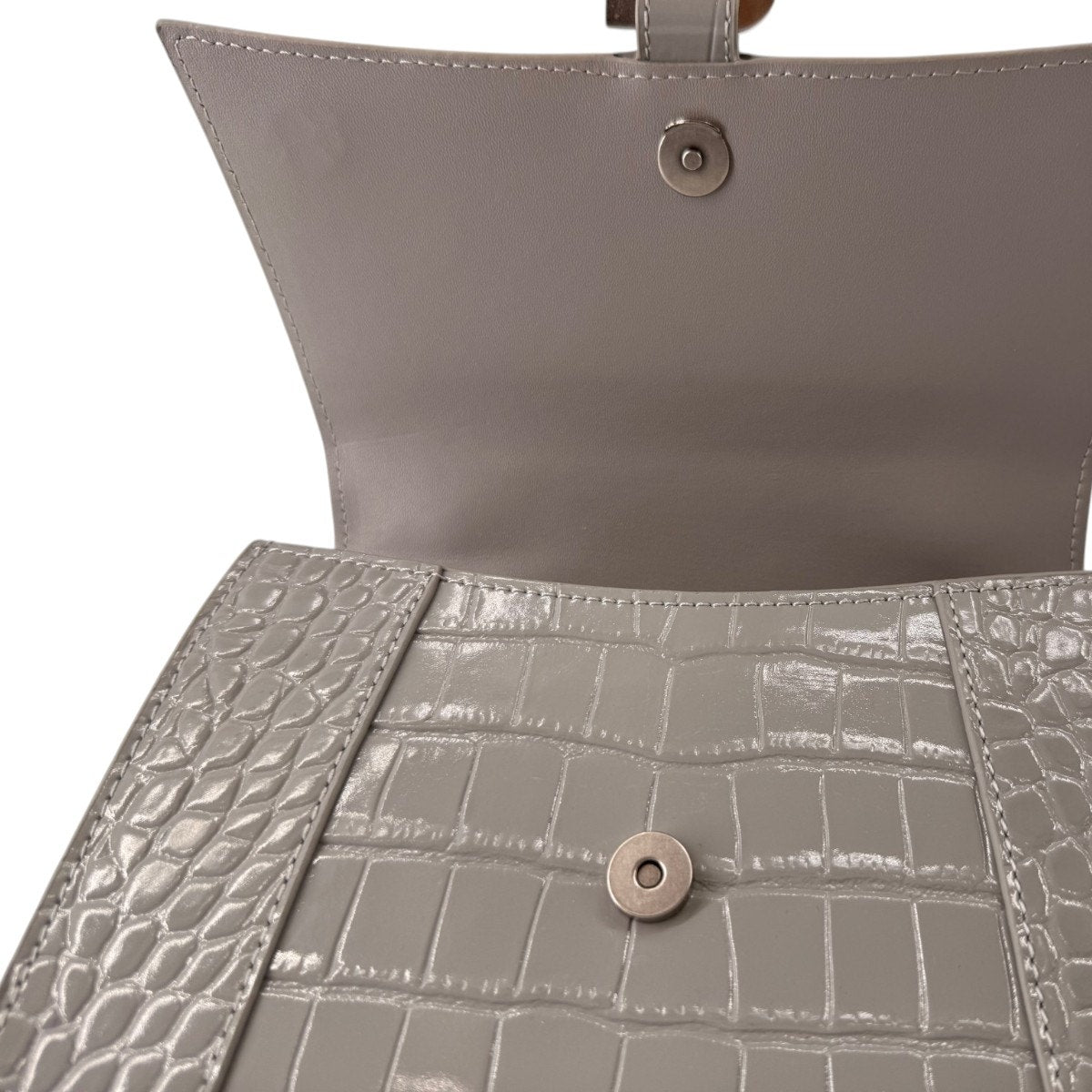 Balenciaga Hourglass Croc Embossed Leather Top Handle Bag Gray Women's One Size