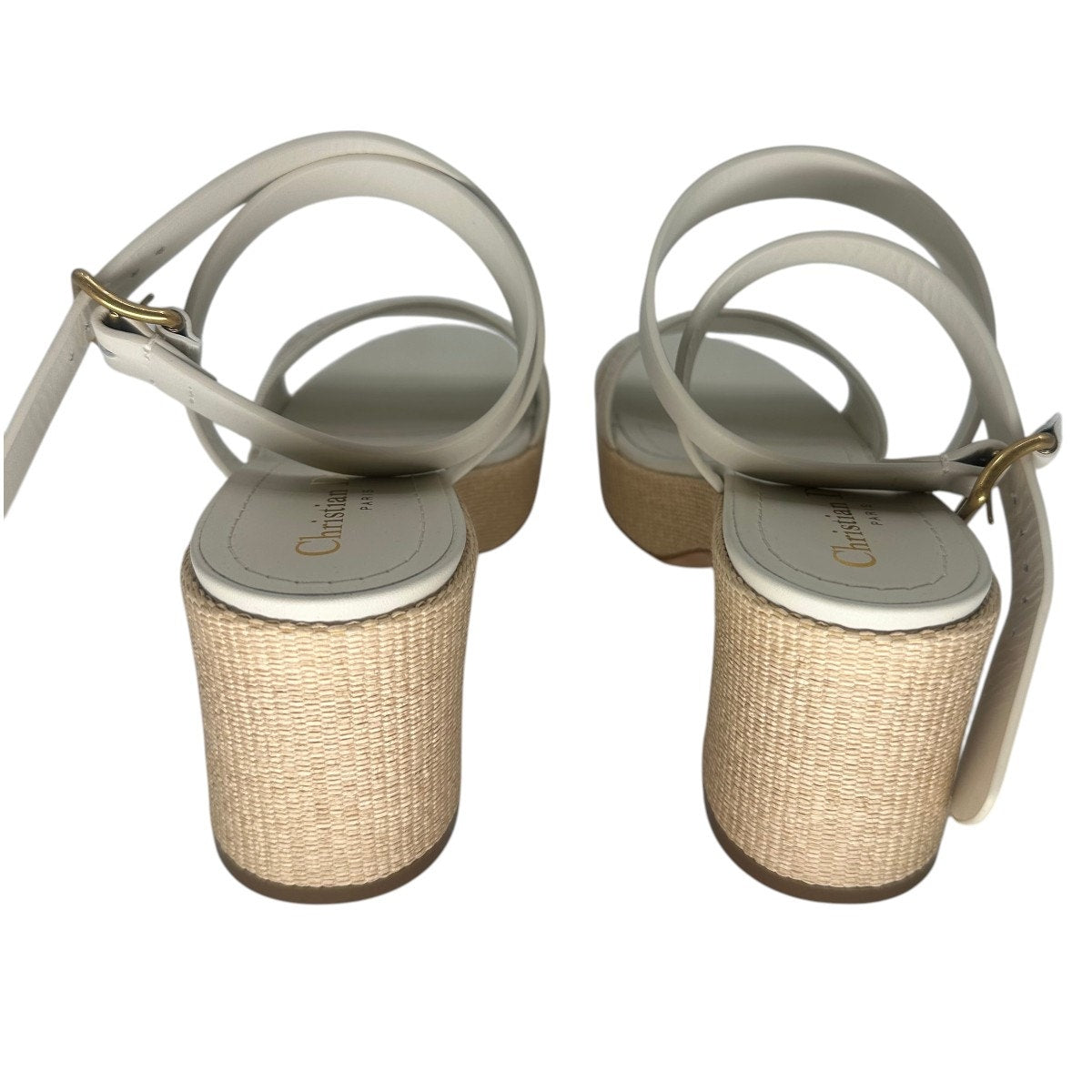 Christian Dior Leather Raffia Dway Embroidered Logo Platfrorm Sandals