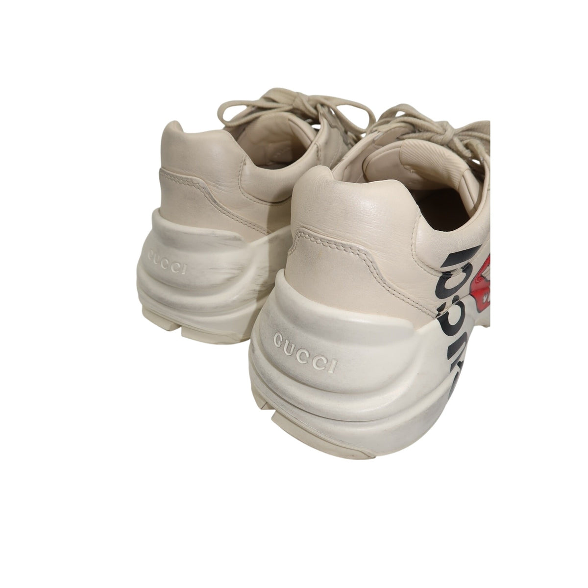 Gucci Rhyton Ivory Leather Mouth Print Lace-Up Low-Top Sneakers