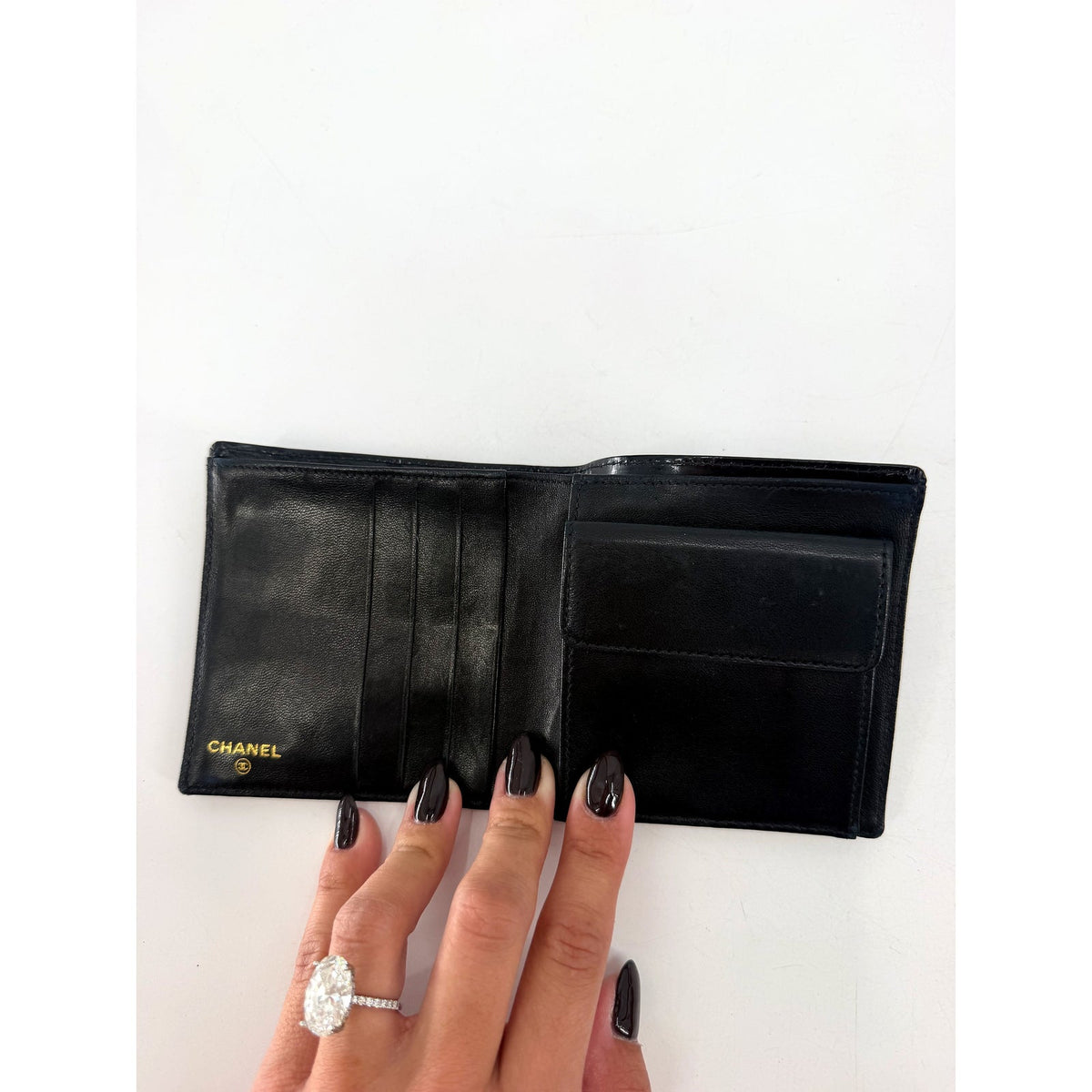 Chanel CC Embossed Patent Leather Compact Wallet Black