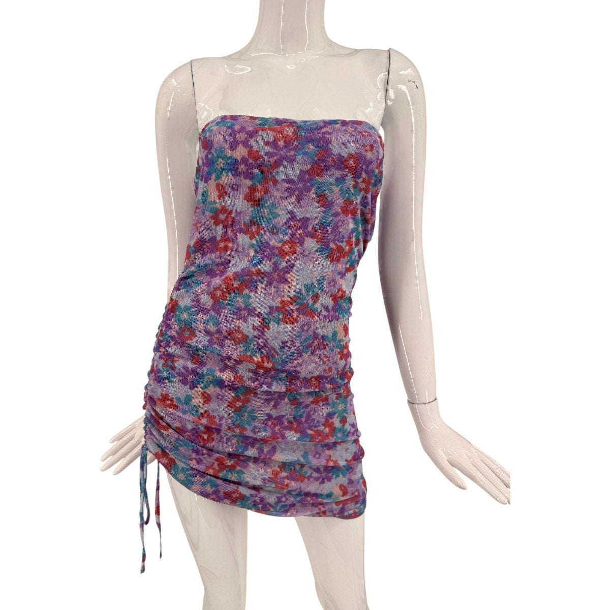 SNDYS Mesh Floral Print Naomi Strapless Mini Dress