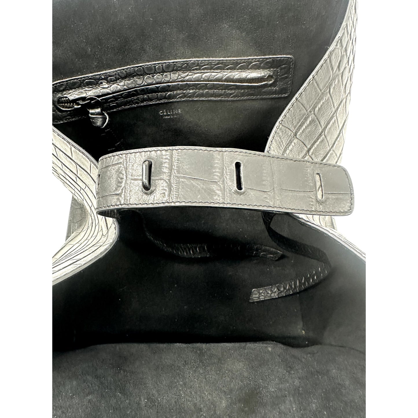 Celine Leather Croc Embossed Phantom Luggage Tote Bag