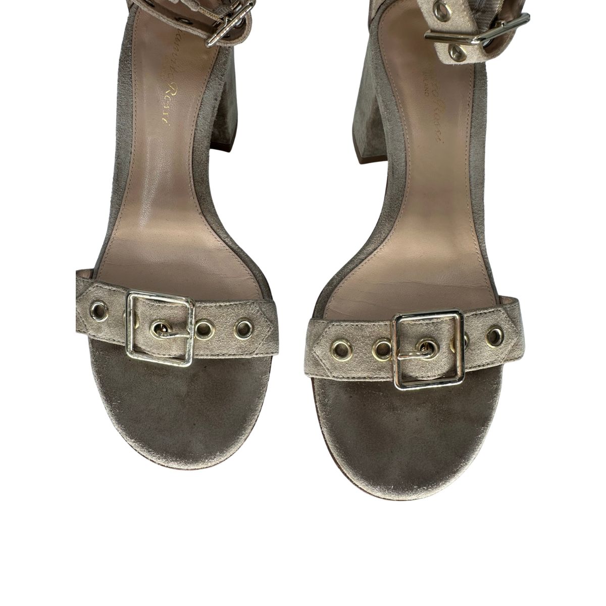 Gianvito Rossi Suede Hayes Buckle Accent Ankle Strap Sandals