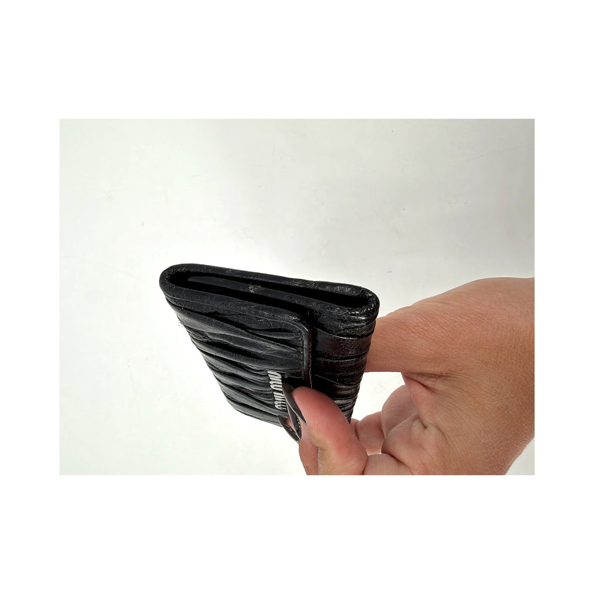 Miu Miu Matelasse Pleated Nappa Leather Key Case Black Silver