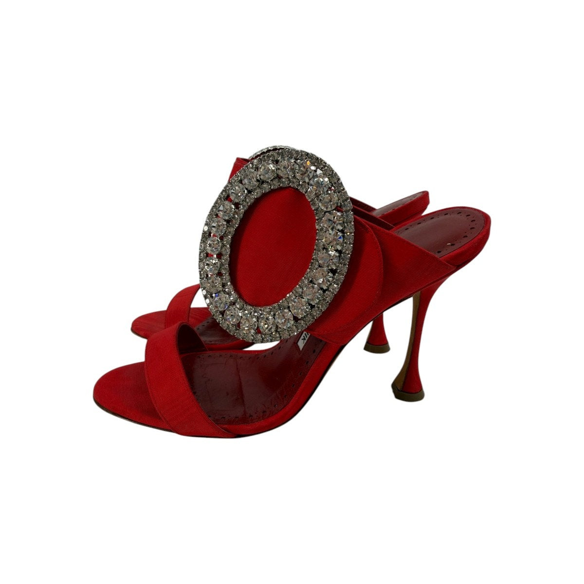 Manolo Blahnik Fibiona Moiré Crystal Buckle Mule Sandals