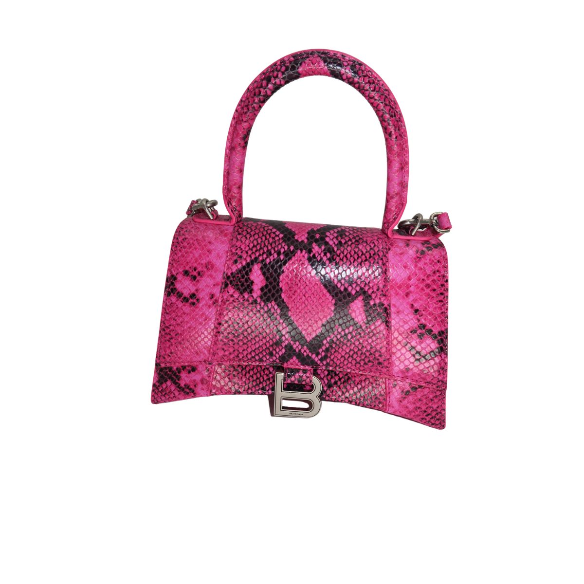 Balenciaga Calfskin Python Effect Small Hourglass Top Handle Bag