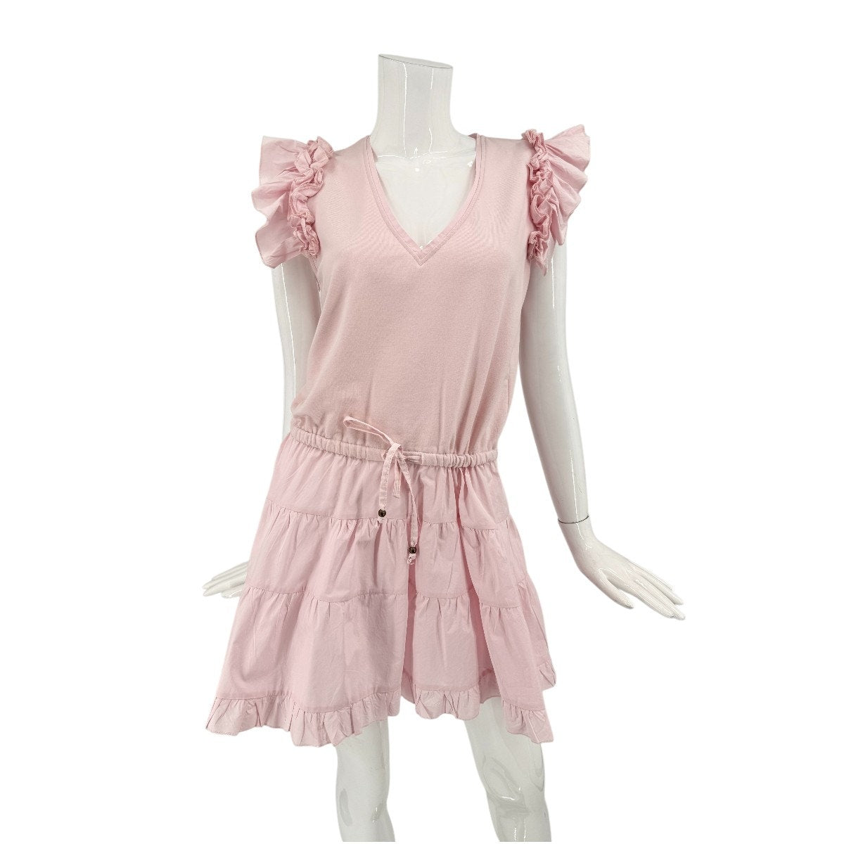 Sundays Cotton Blend Ruffle Sleeve Tiered Mini Dress Pink Women's Size Small