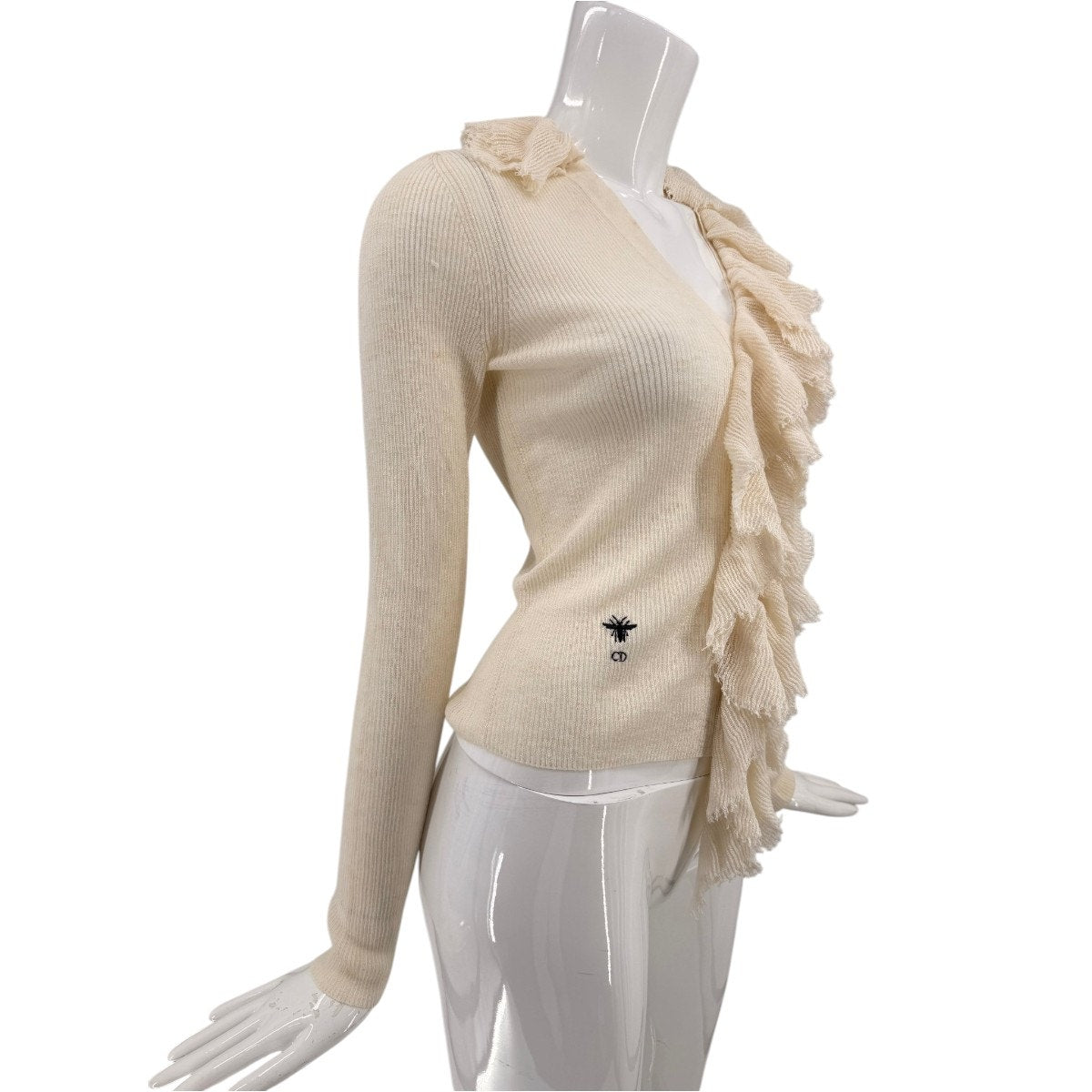 Christian Dior Cotton Removable Ruched Collar Long Sleeve Sweater Ivory Size 4