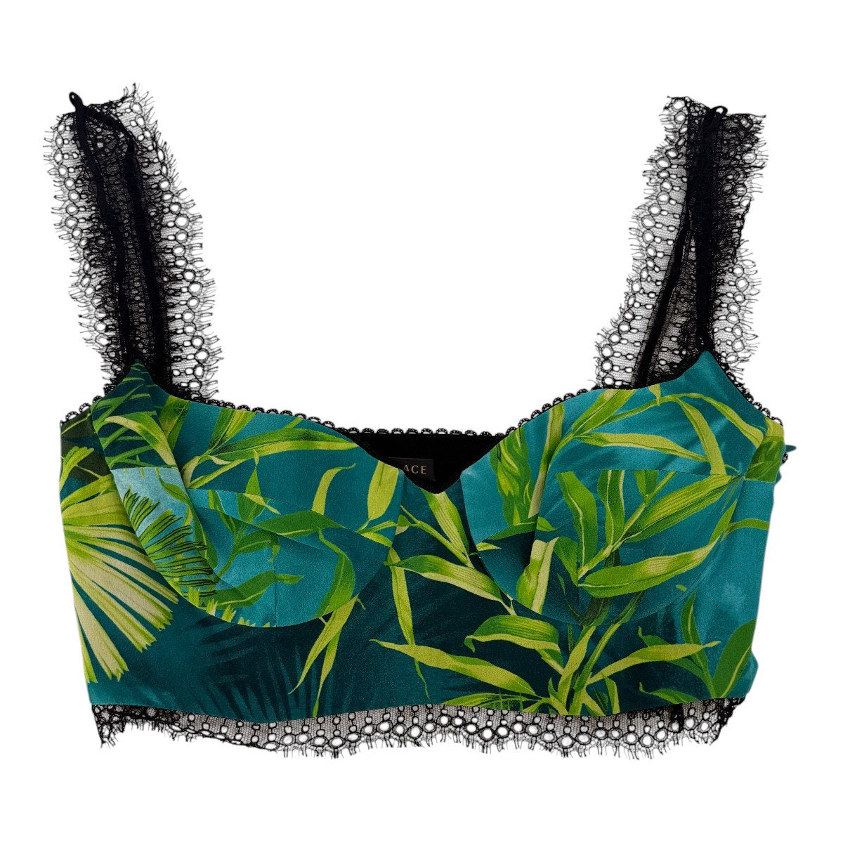 Versace Jungle Print Silk Lace Crop Bralette Top Green Blue Women's Size 36
