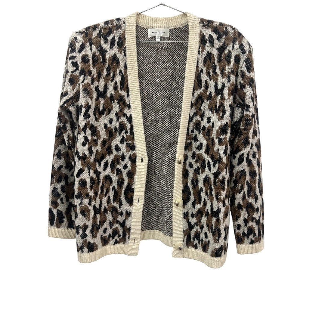 Ronny Kobo Multicolor Wool Blend Knit Parmida Leopard Print Cardigan