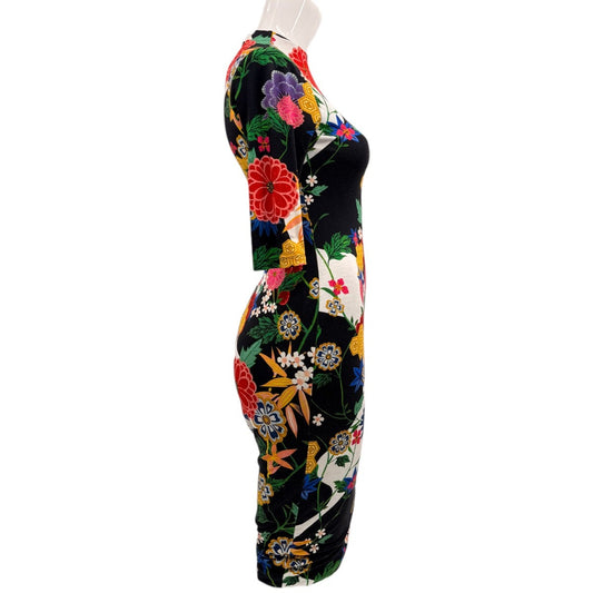 Alice + Olivia Floral Print Delora Mock Neck Fitted Midi Dress