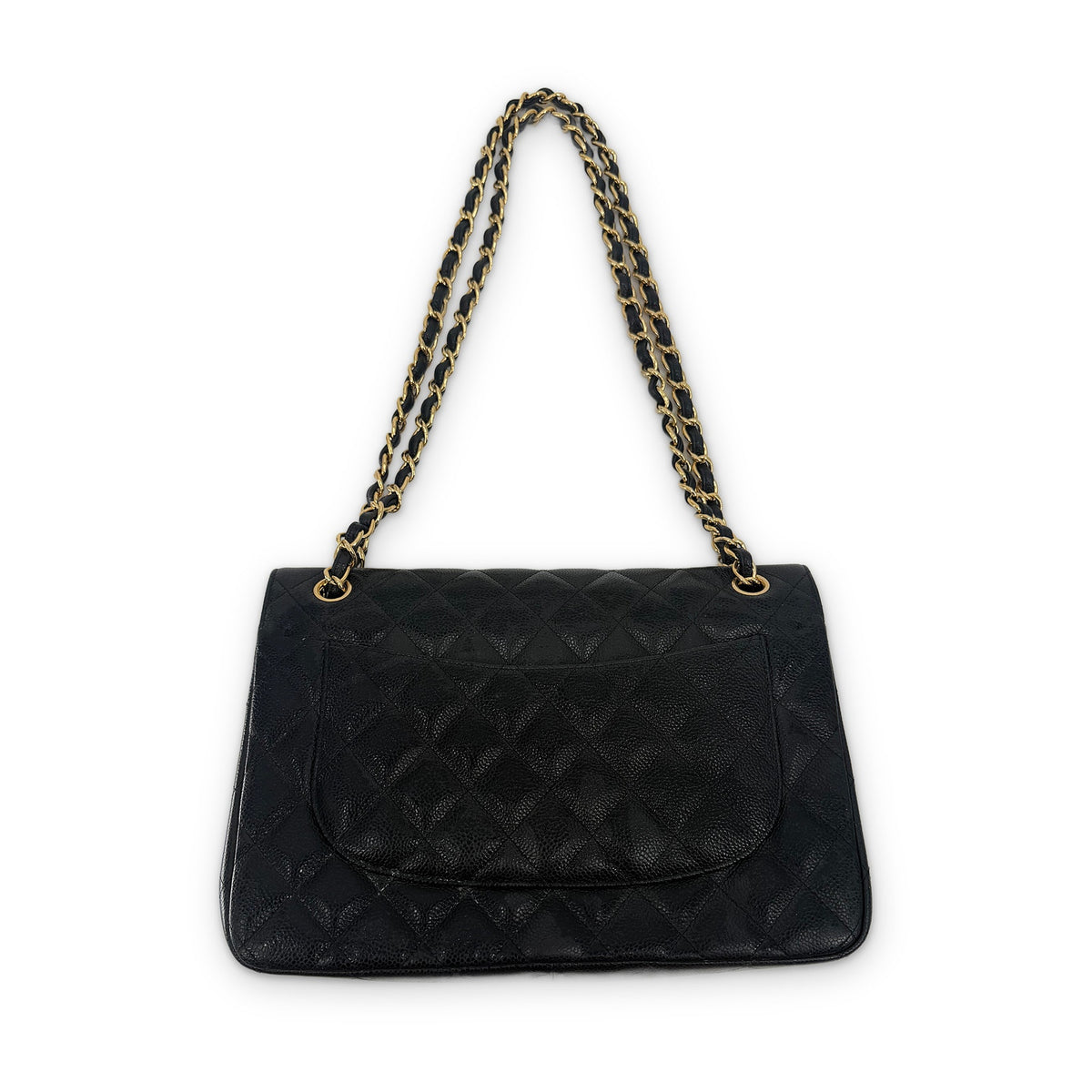 Chanel Classic Double Flap Jumbo Caviar Leather Black Gold Hardware Shoulder Bag