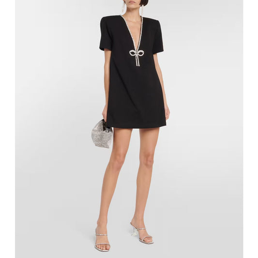 Area Crystal Bow Jersey Mini T-Shirt Dress