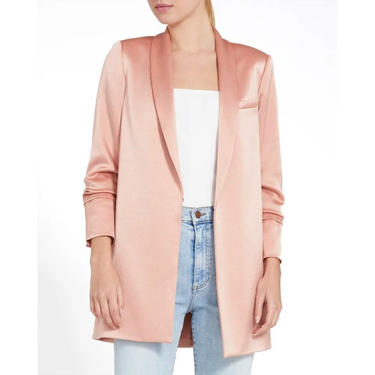 Alice + Olivia Satin Jace Shawl Collar Scrunch-Sleeve Jacket
