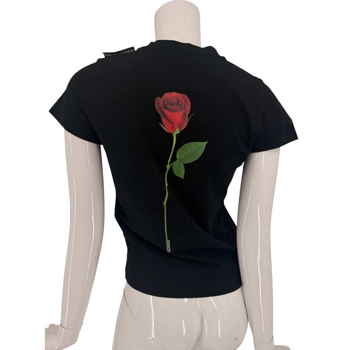 Balenciaga Rose Back Round Neck Short-Sleeve Tee Top