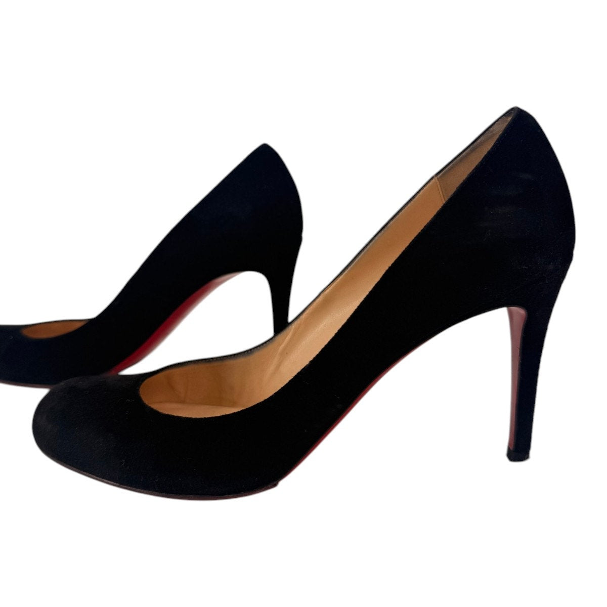 Christian Louboutin Black Suede Round Toe Slip On High Heel Pumps
