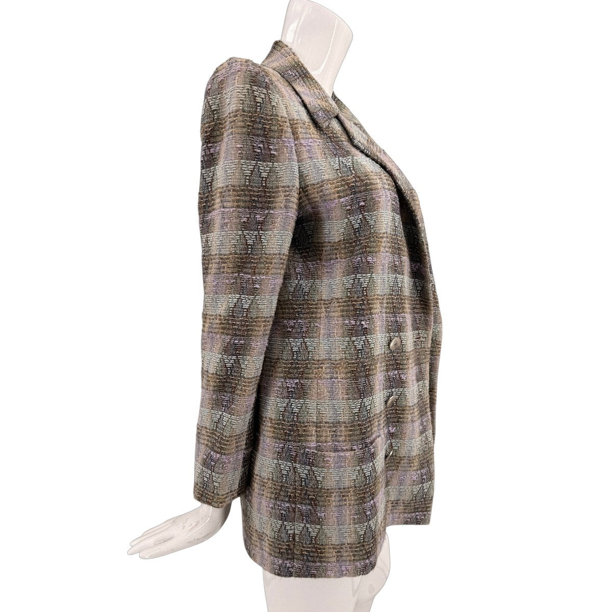 Chanel Boutique Plaid Wool Tweed Double Breasted Blazer Jacket