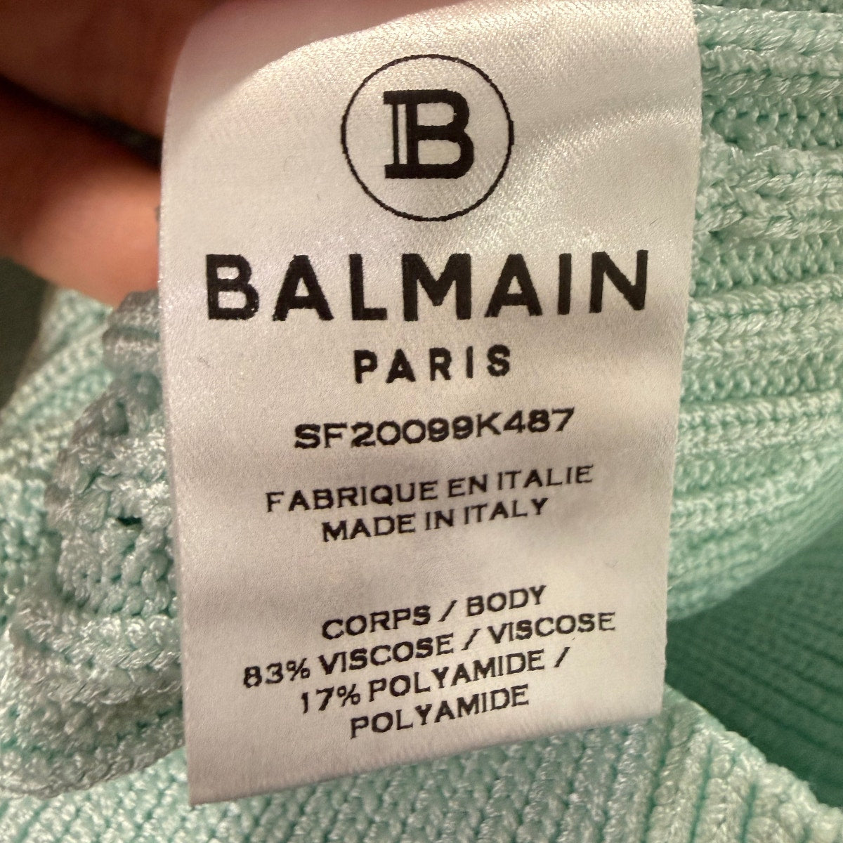 Balmain Button Embellished Ribbed Knit Cropped Tank Top Mint