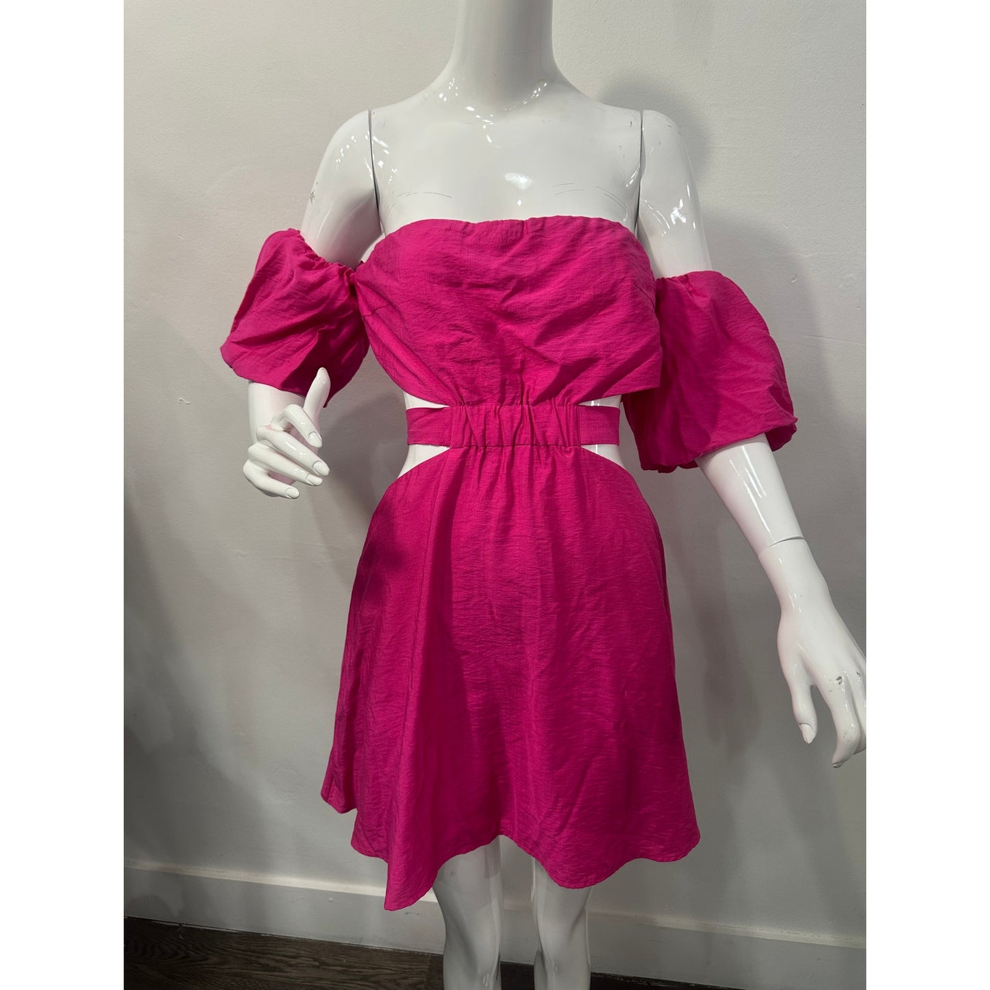 Runaway The Label Taiga Mini Dress Pink Off Shoulder Cutout Puff Sleeve