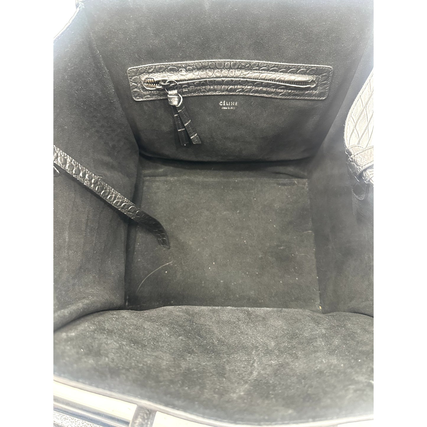 Celine Leather Croc Embossed Phantom Luggage Tote Bag
