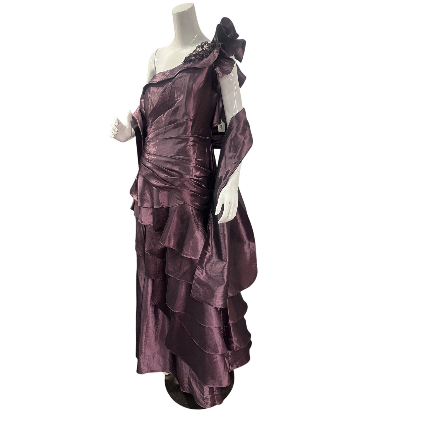 Jade Couture One Shoulder Ruffle Tiered Ball Gown Orchid Shadow