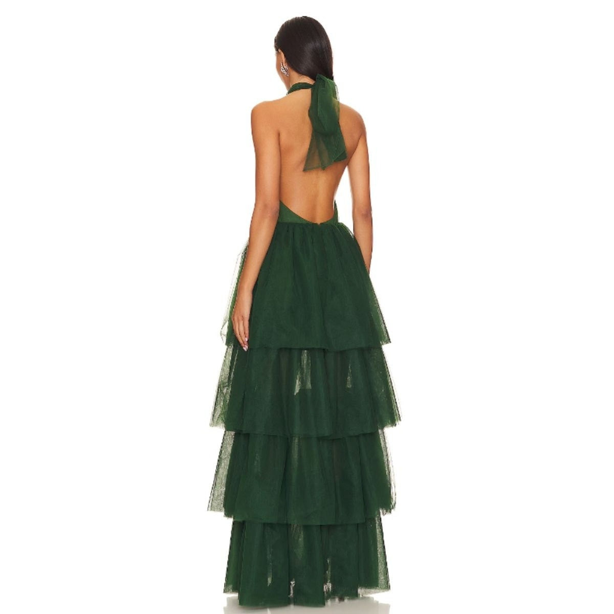 Lovers and Friends Justine Forest Green Tiered Tulle Maxi Dress