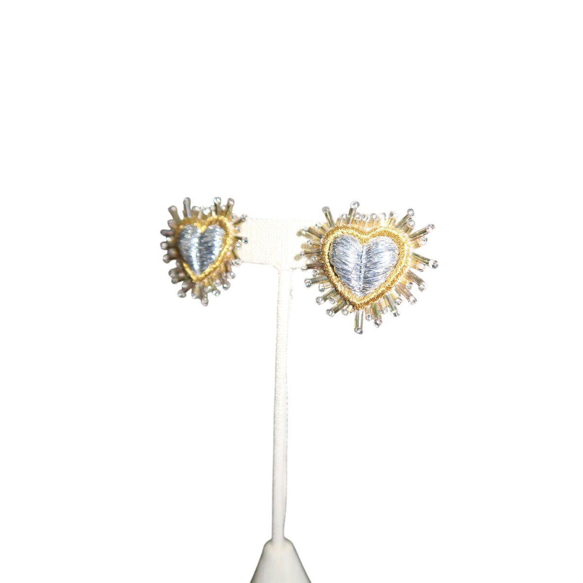Olivia Dar Sparkle Heart Silk Earrings Silver Gold Beaded Heart Studs