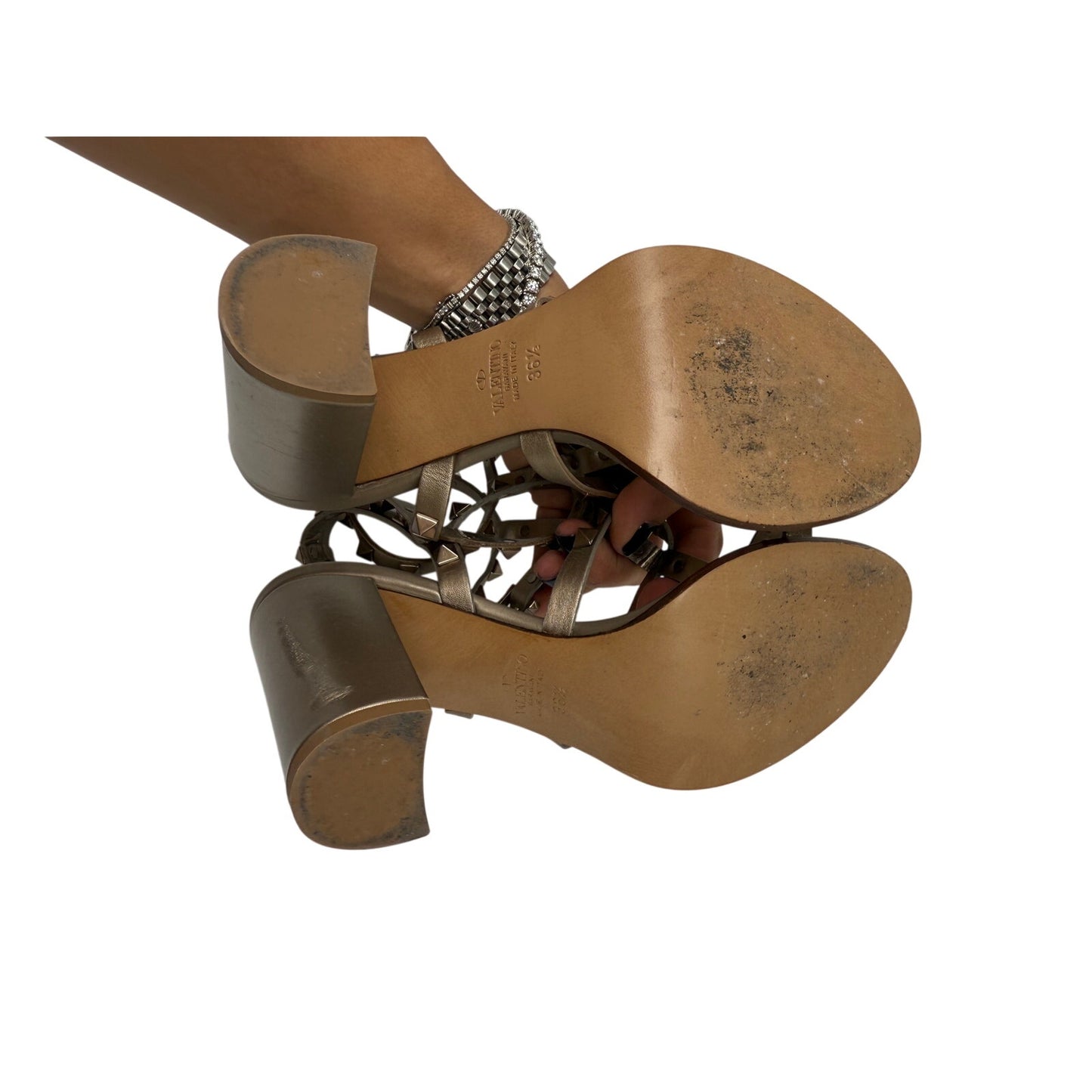 Valentino Garavani Metallic Leather Rockstud 90 Gladiator Sandals