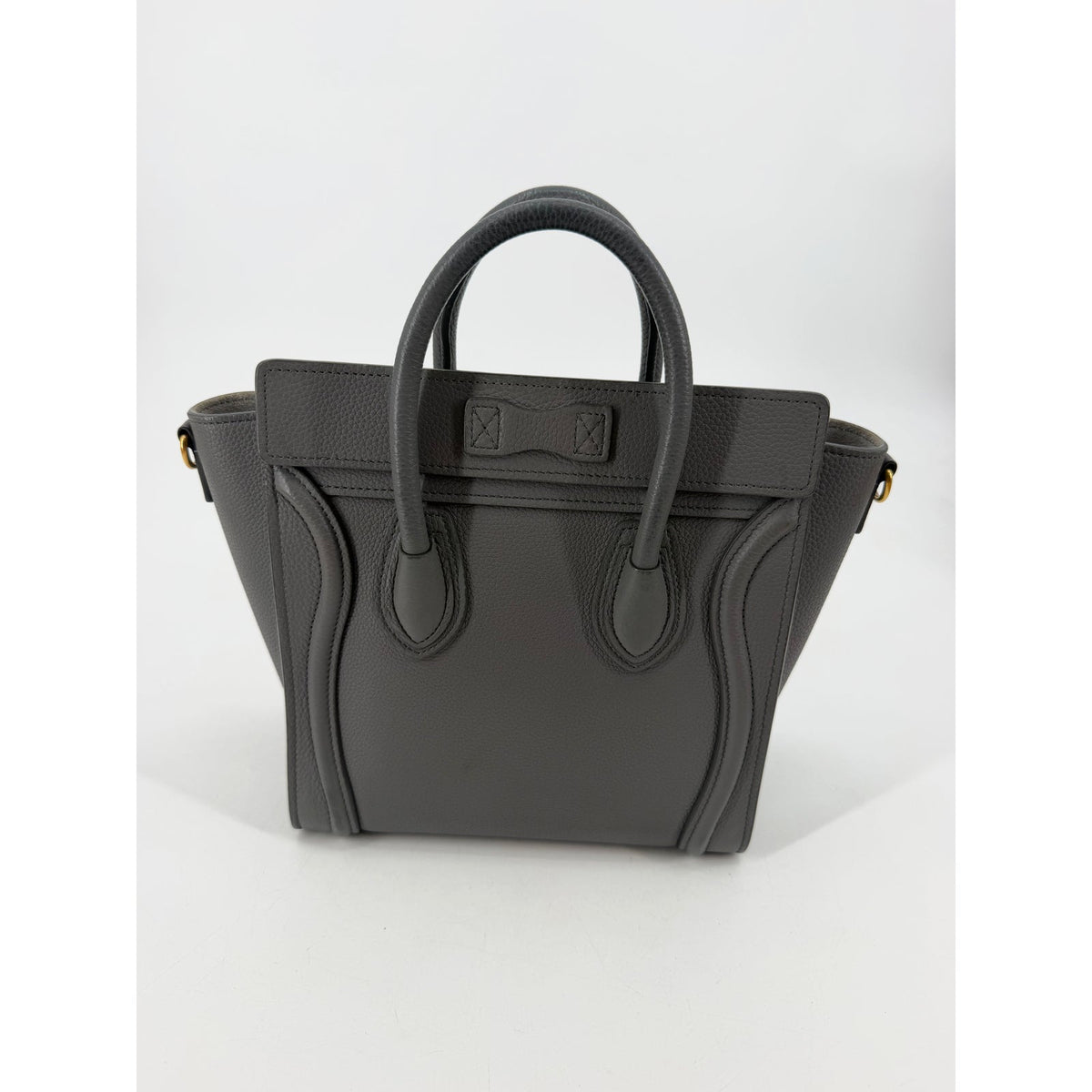 Celine Nano Luggage Tote Grey Blue Drummed Leather Crossbody