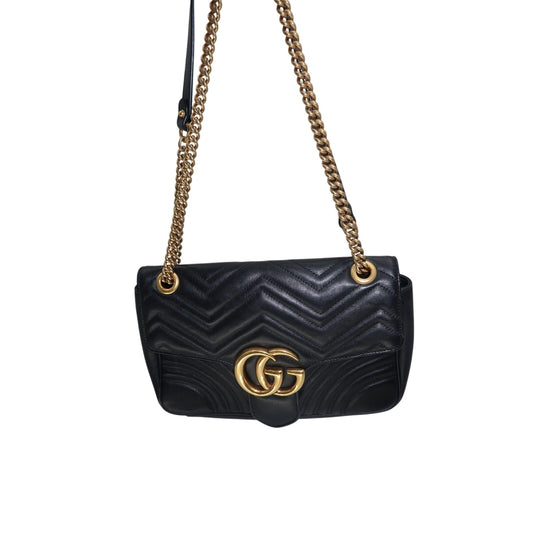 Gucci Leather Quilted GG Marmont Chevron Shoulder Bag
