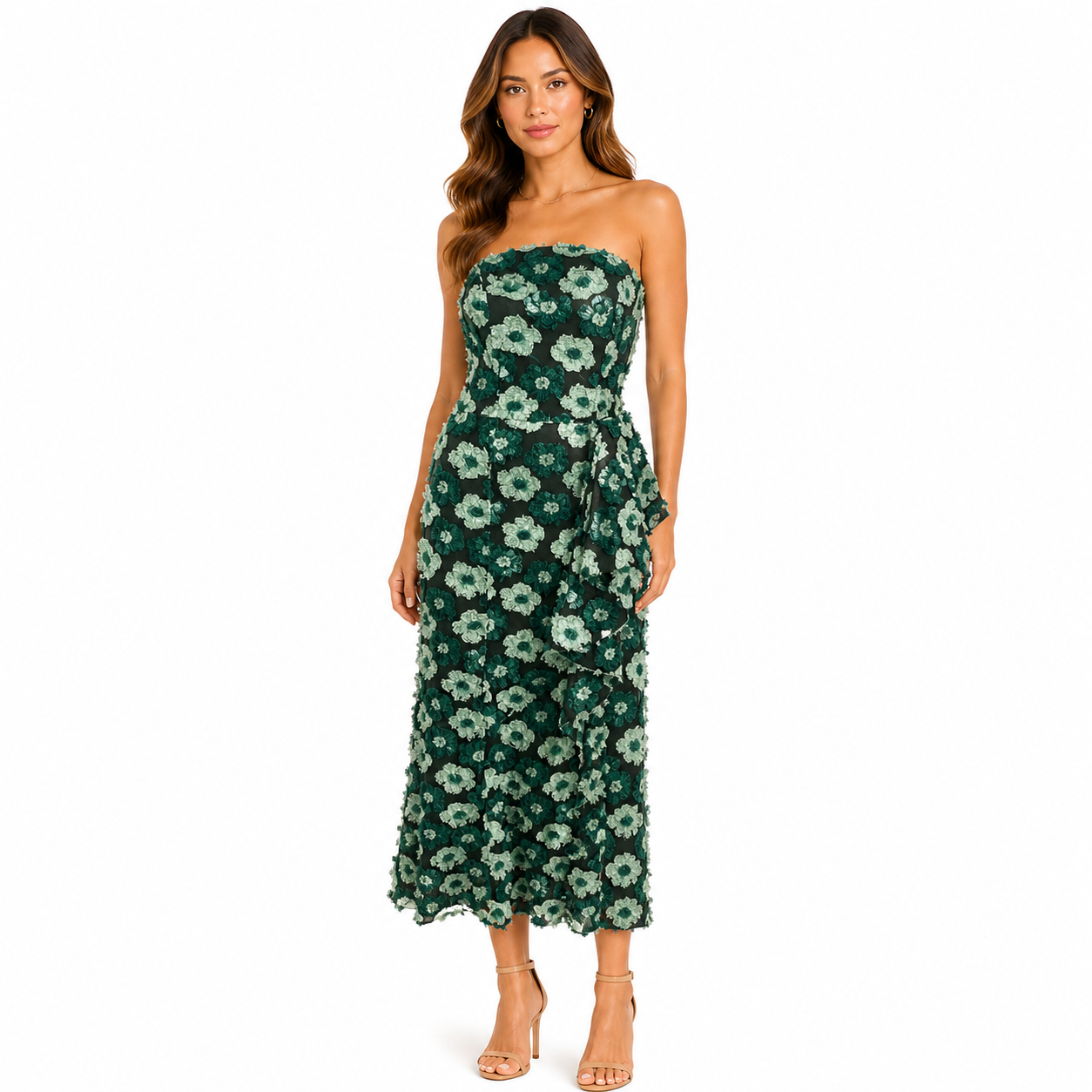 Elliatt Green Flora Print Strapless Georgina Hi-Slit Maxi Dress Women's