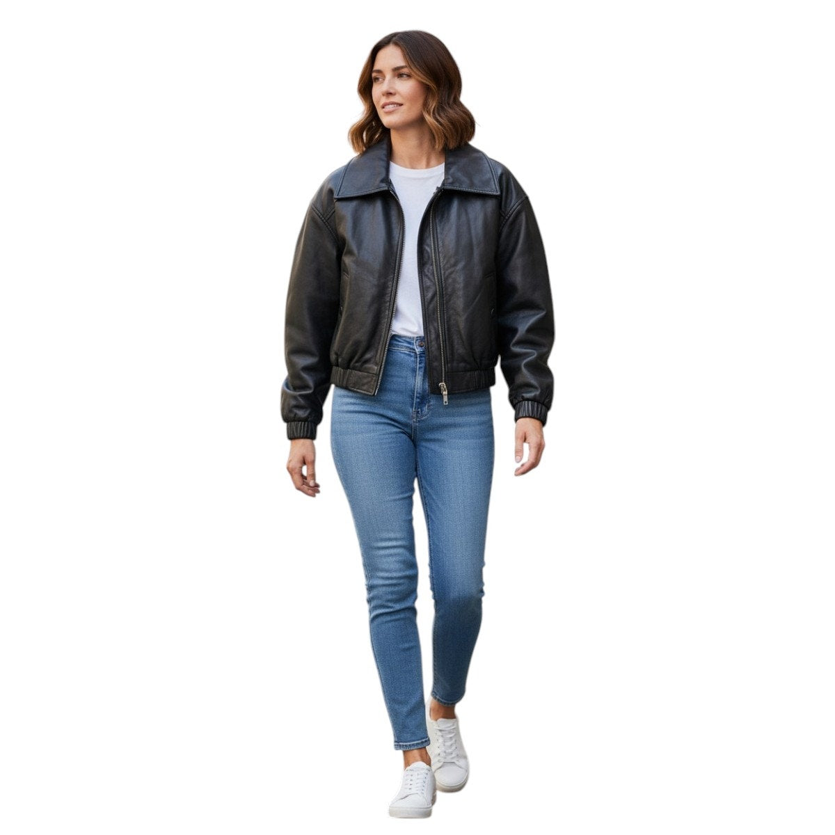 Camila Coelho Lamb Leather Raven Collared Full Zip Jacket Black Women's Size S