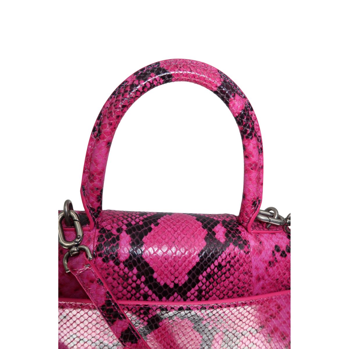 Balenciaga Calfskin Python Effect Small Hourglass Top Handle Bag