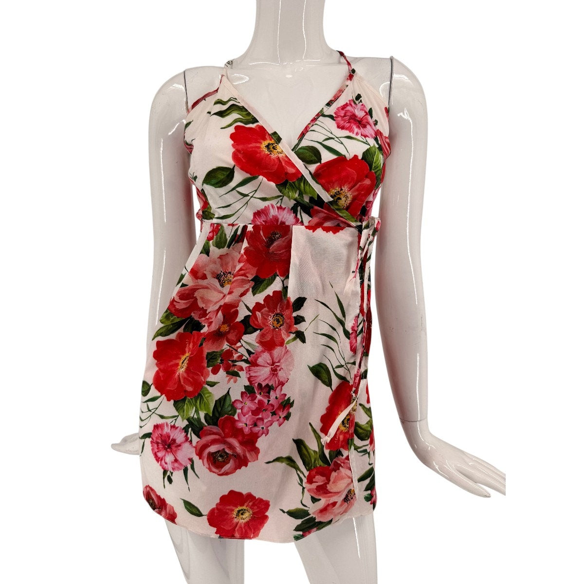 Milly Cabana Cotton Blend Floral Print Wrap Mini Dress Pink Red Size 2