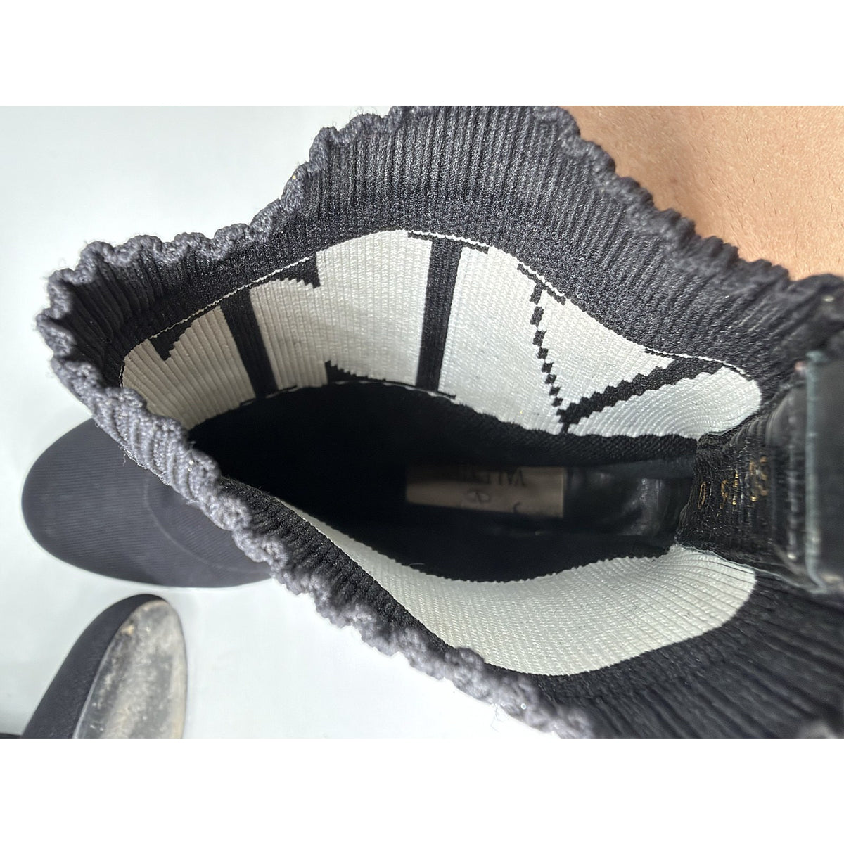 Valentino Garavani VLTN Knit Sock Ankle Boots Rockstud Black White 37