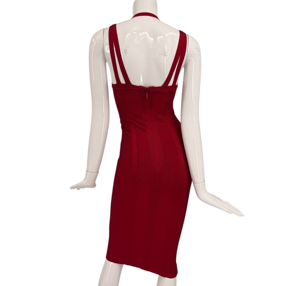 Bebe Red Bandage Halter Strappy V-Neck Bodycon Midi Dress Women's Size Small
