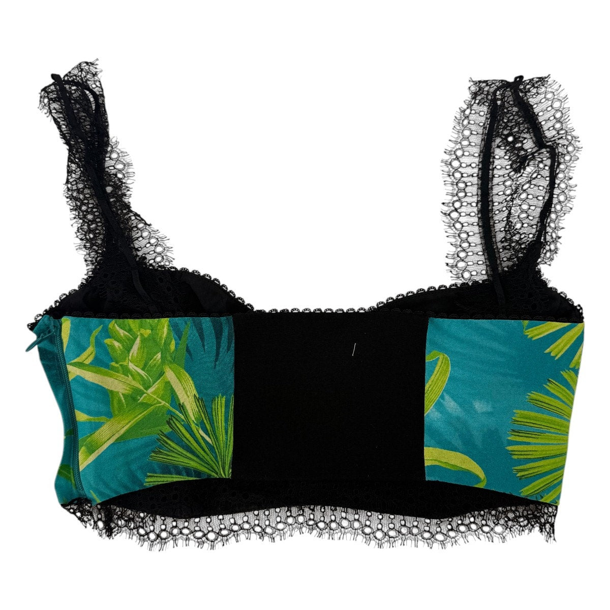 Versace Jungle Print Silk Lace Crop Bralette Top Green Blue Women's Size 36