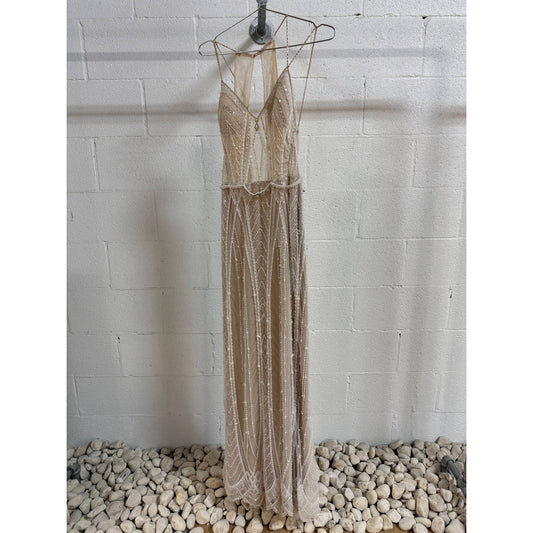 La Vie En Blanc Shades of Ivory Beaded Spaghetti Straps V-Neck Wedding Dress