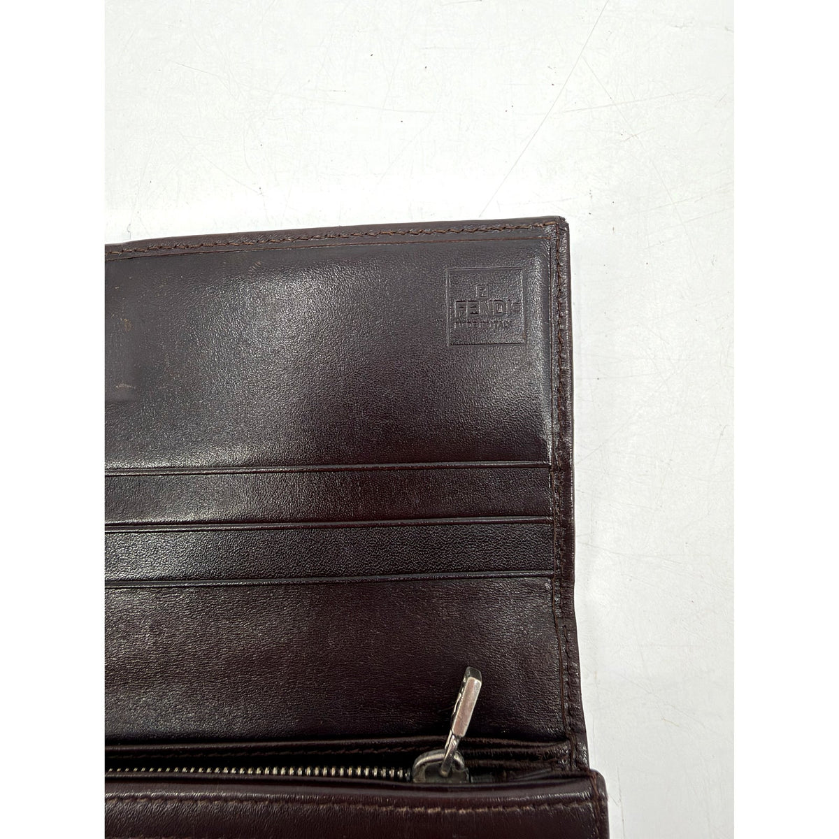 Fendi Zucca FF Canvas Long Flap Wallet Brown Silver Hardware