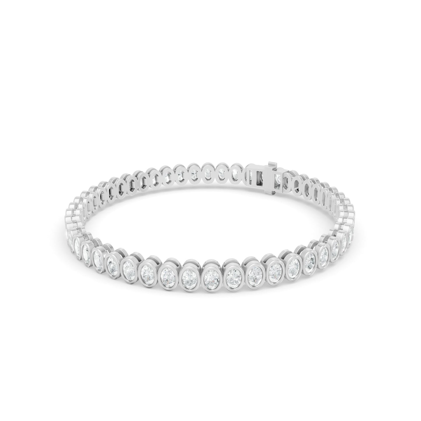 5.21 ctw Diamond Oval Bazzel Braclate 14K White Gold Tennis Bracelet