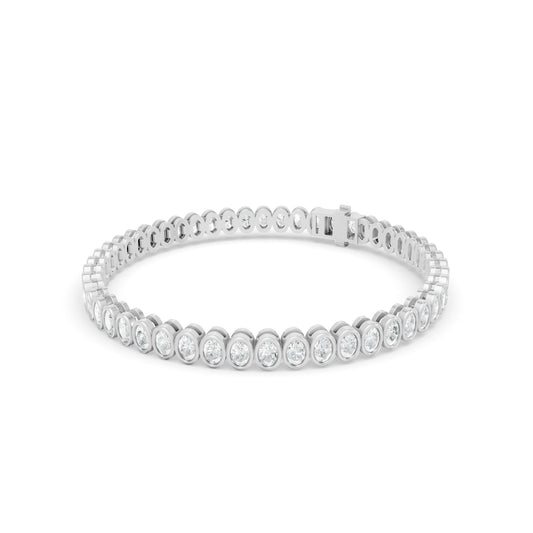 5.21 ctw Diamond Oval Bazzel Braclate 14K White Gold Tennis Bracelet