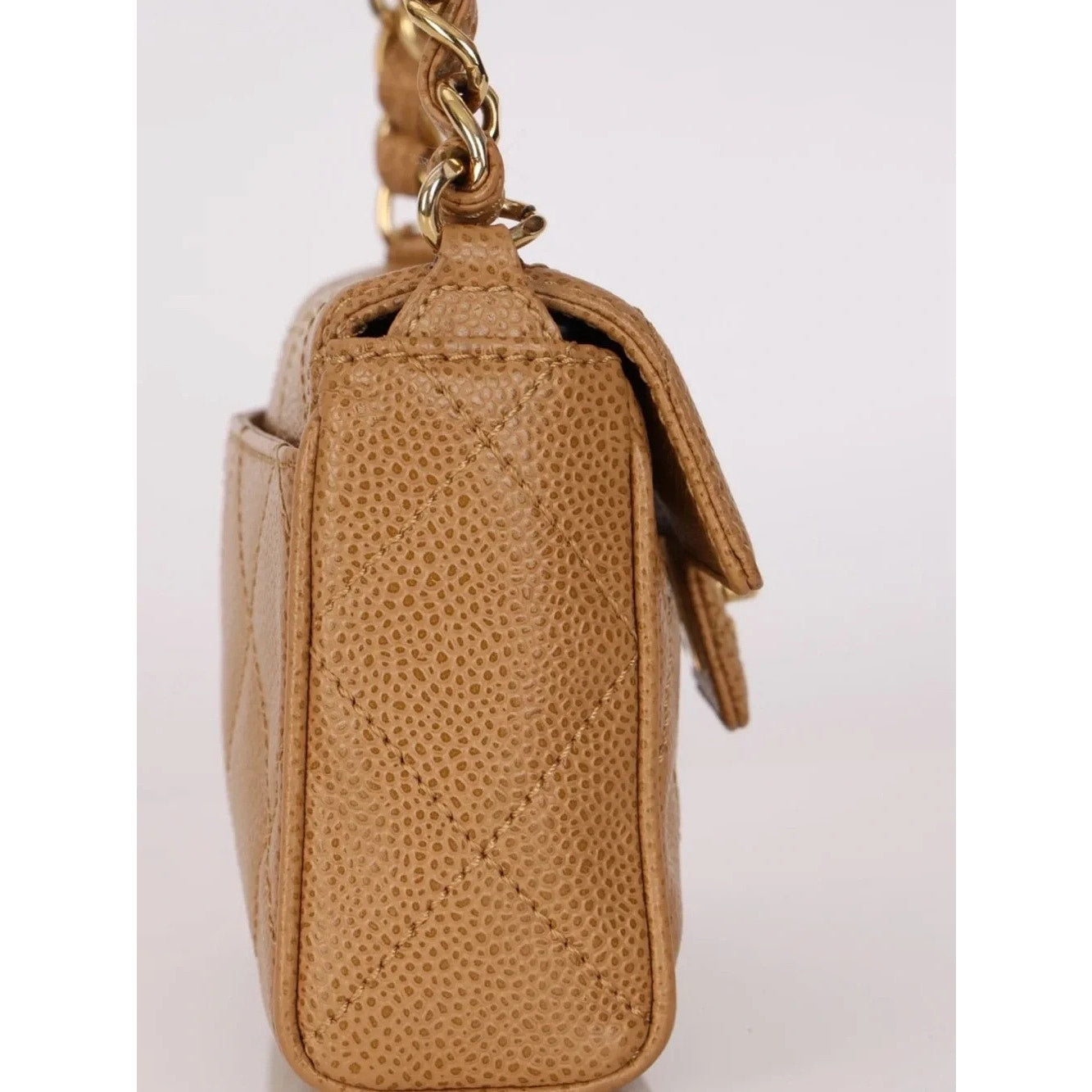 Rare CHANEL Quilted Caviar Shoulder Bag in Tan with 24k Gold Hardware
