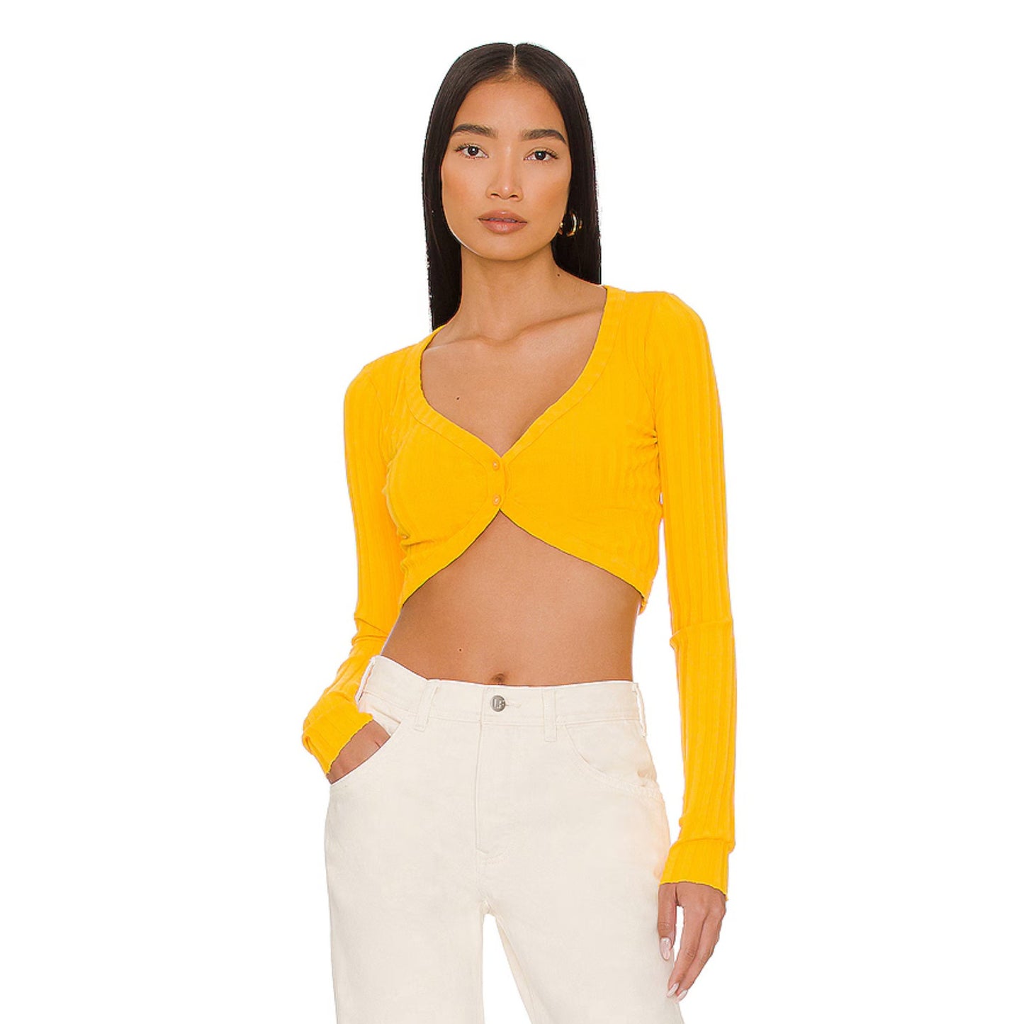 Cotton Citizen Ribbed Stretch Button Front Capri Crop Cardigan