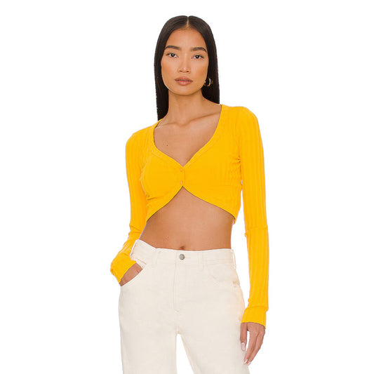 Cotton Citizen Ribbed Stretch Button Front Capri Crop Cardigan