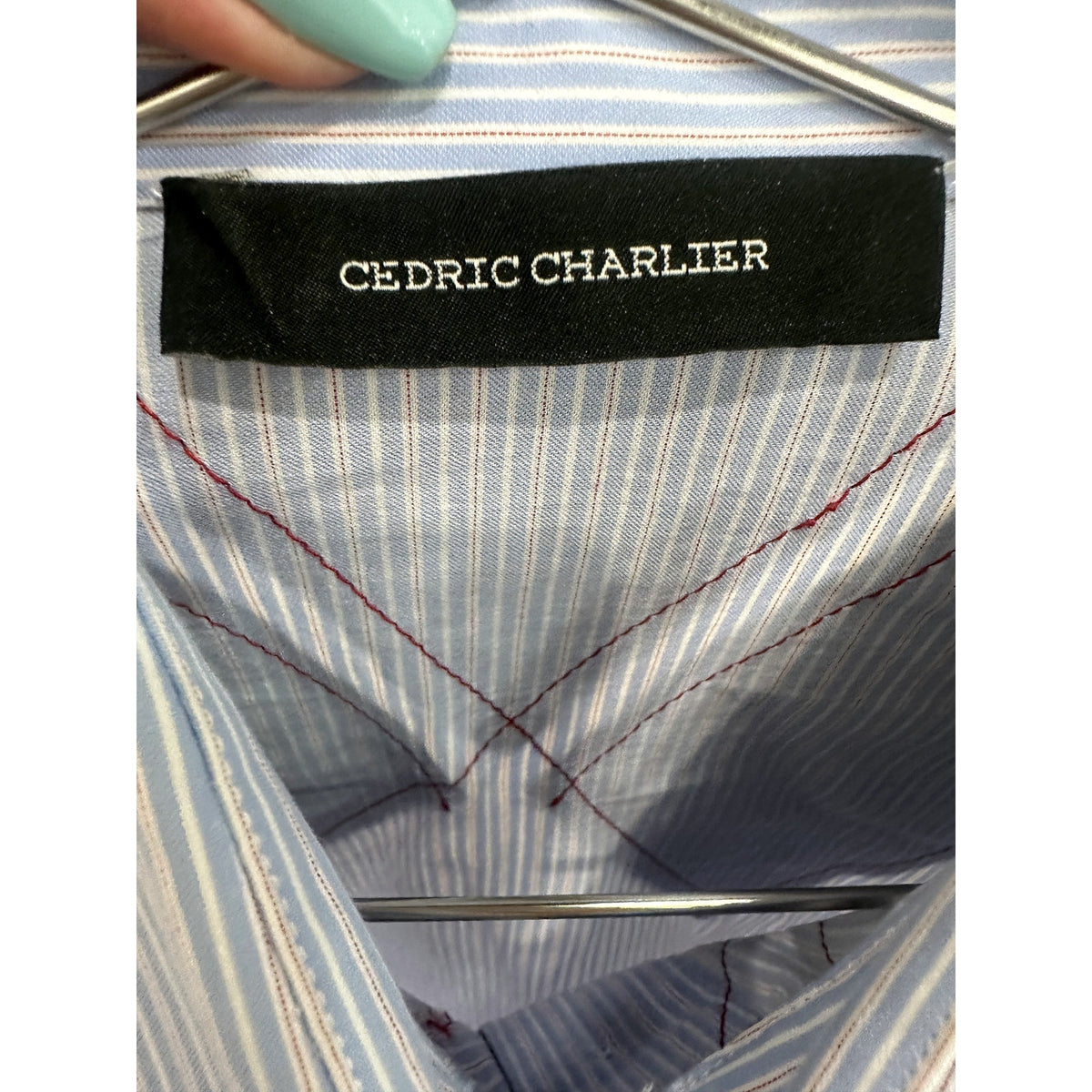 Cedric Charlier Striped Cotton Western Button-Down Shirt Blue Women's Size 4