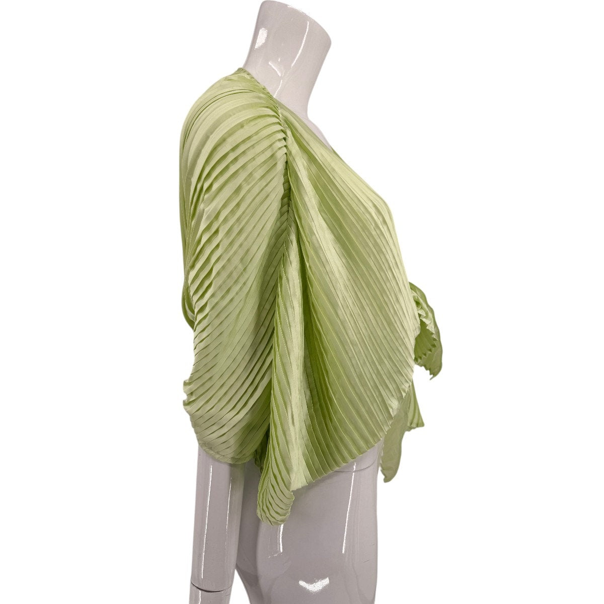LPA Satin Morgan Front Tie Plunge Neck Pleated Blouse