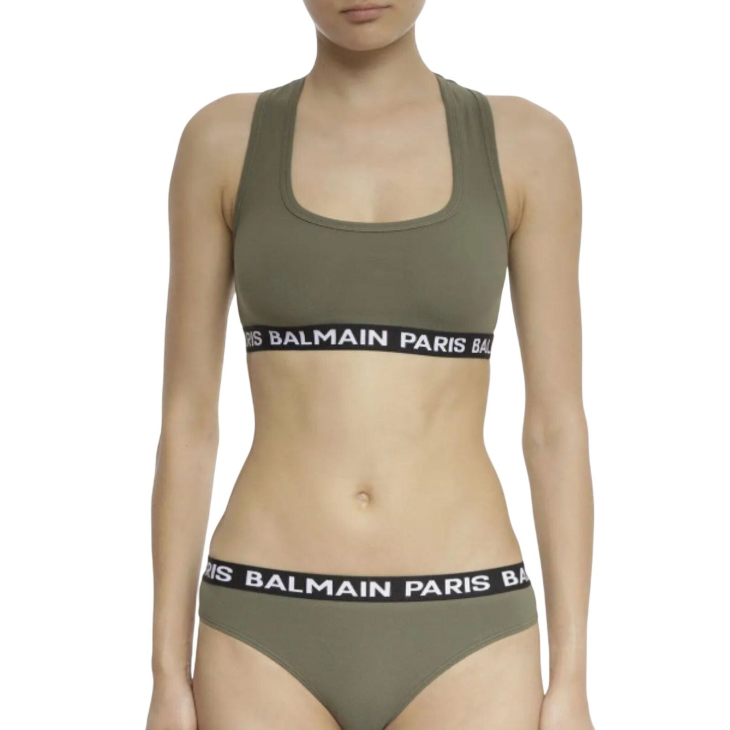 Balmain Paris Logo Elastic Band Racerback Jersey Sports Bra